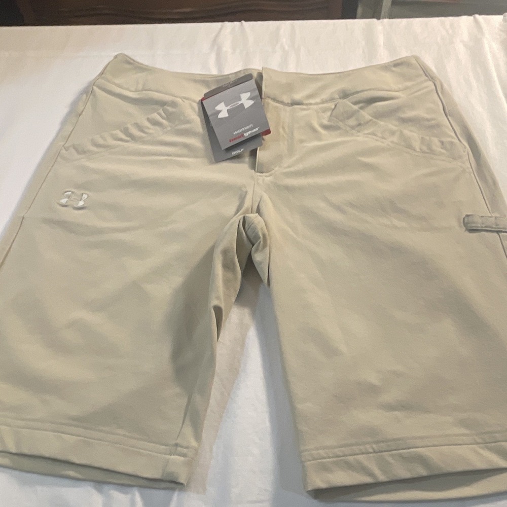 Under Armour HeatGear Women's Golf Shorts Beige Size 4 Solid Stretch Pockets - Picture 1 of 8